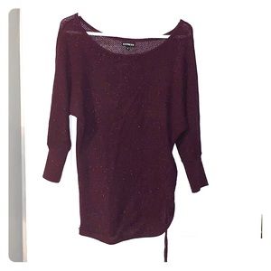 Burgundy sweater with side tie ruching